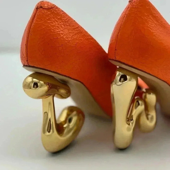 New, JW BUBBLE HEEL LEATHER PUMPS Orange Color Size 38 - Picture 9 of 16